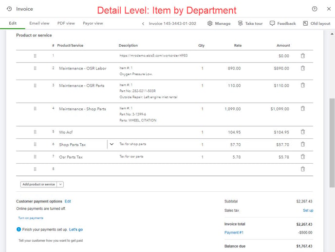 Item by Dept Detail - WO Profile