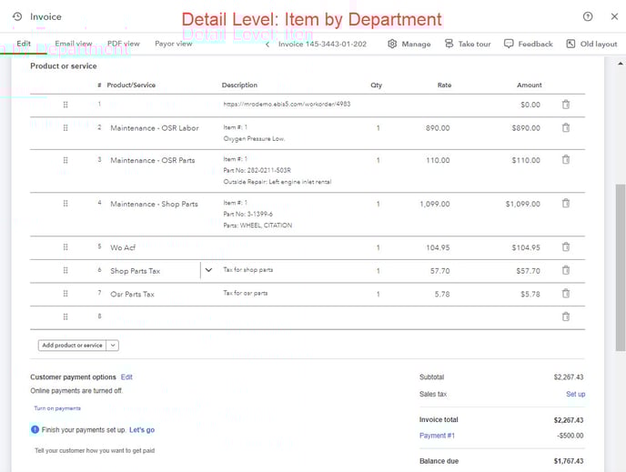 Item by Dept Detail - WO Profile